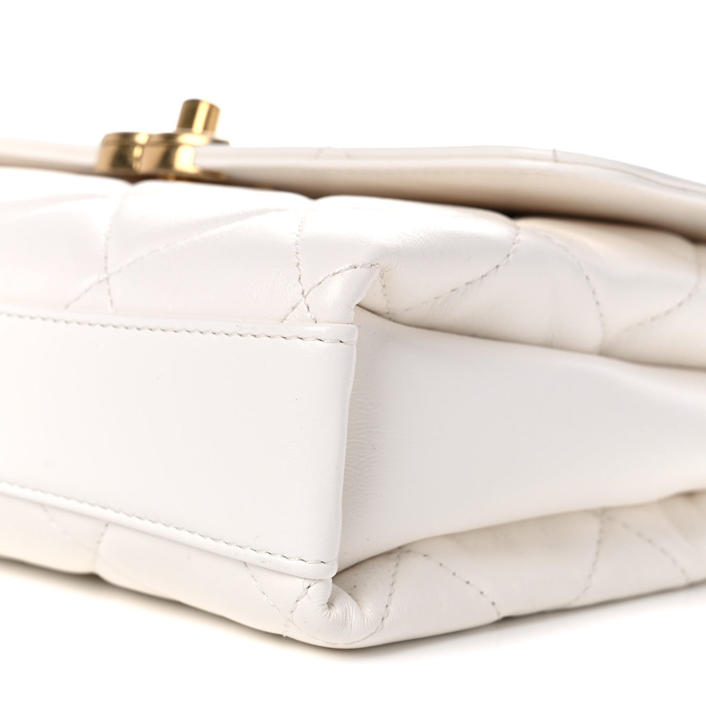 Lambskin Quilted Small CC Crystal Logo Chain Flap White
