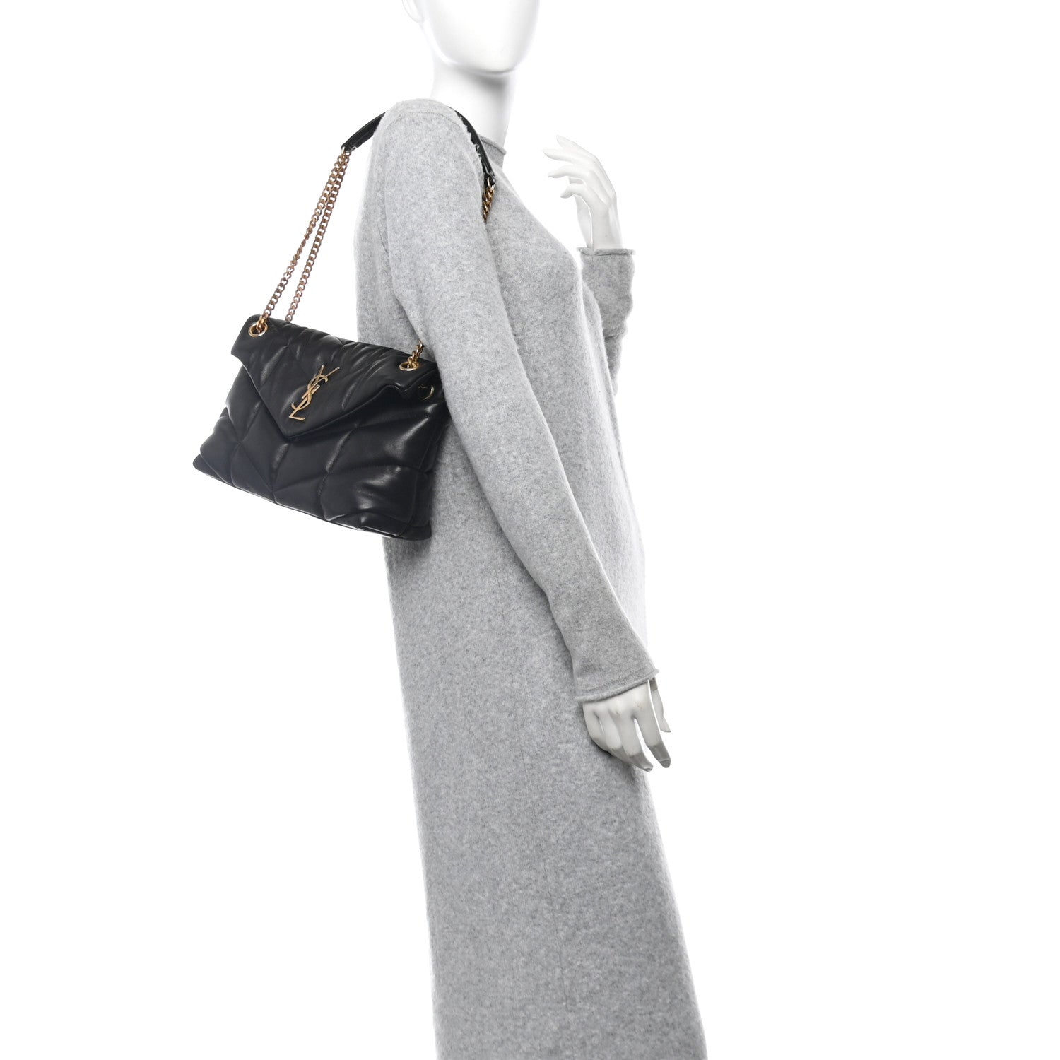 Saint Laurent Lambskin Quilted Small Loulou Puffer Monogram Chain Satchel Black 2 of 10