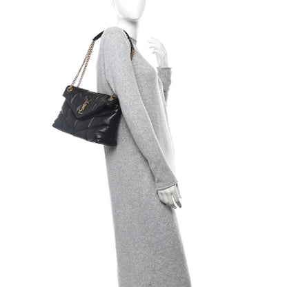 Saint Laurent Lambskin Quilted Small Loulou Puffer Monogram Chain Satchel Black 2 of 10