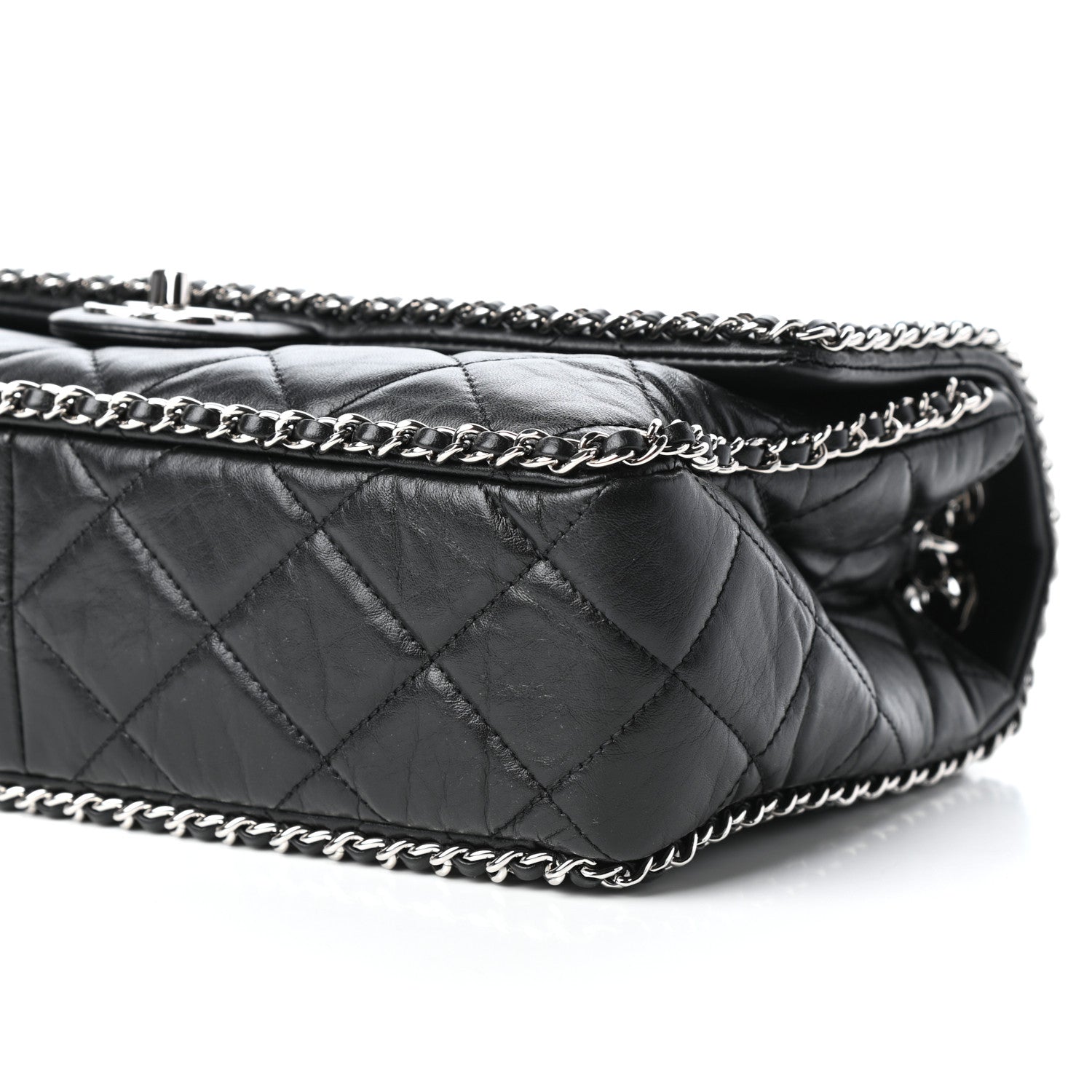 Chanel Crumpled Calfskin Quilted Large Chain All Over Flap Bag Black 9 of 9