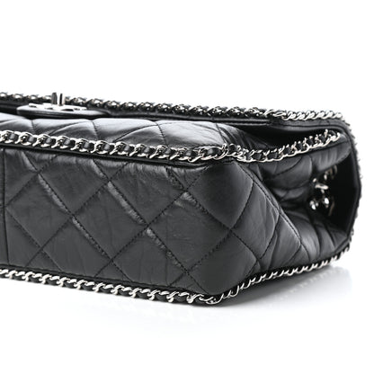 Chanel Crumpled Calfskin Quilted Large Chain All Over Flap Bag Black 9 of 9