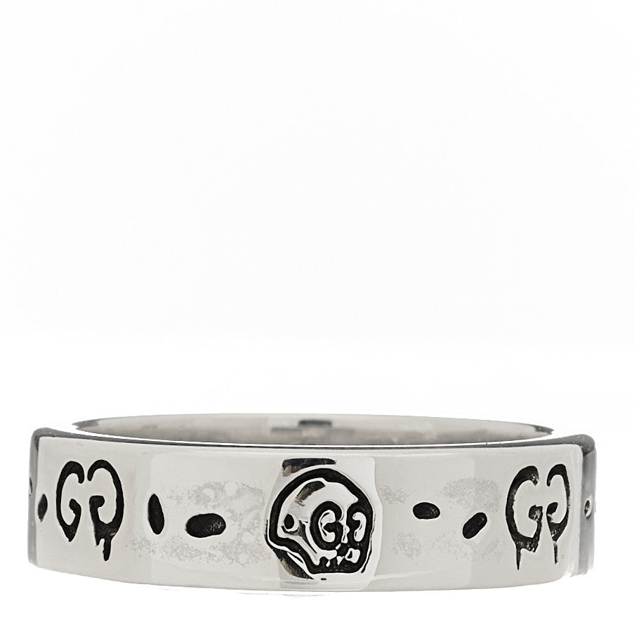 Gucci Sterling Silver Narrow GucciGhost Hamlet Skull Ring 63 10.25 1 of 6