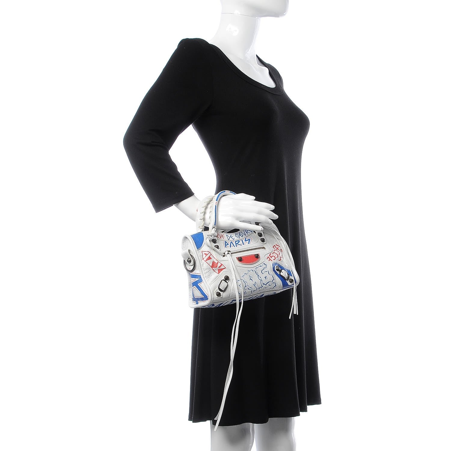 Balenciaga Agneau Graffiti All Over Classic Hardware Mini City White Bleu Rouge 3 of 8