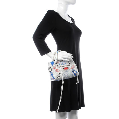 Balenciaga Agneau Graffiti All Over Classic Hardware Mini City White Bleu Rouge 3 of 8
