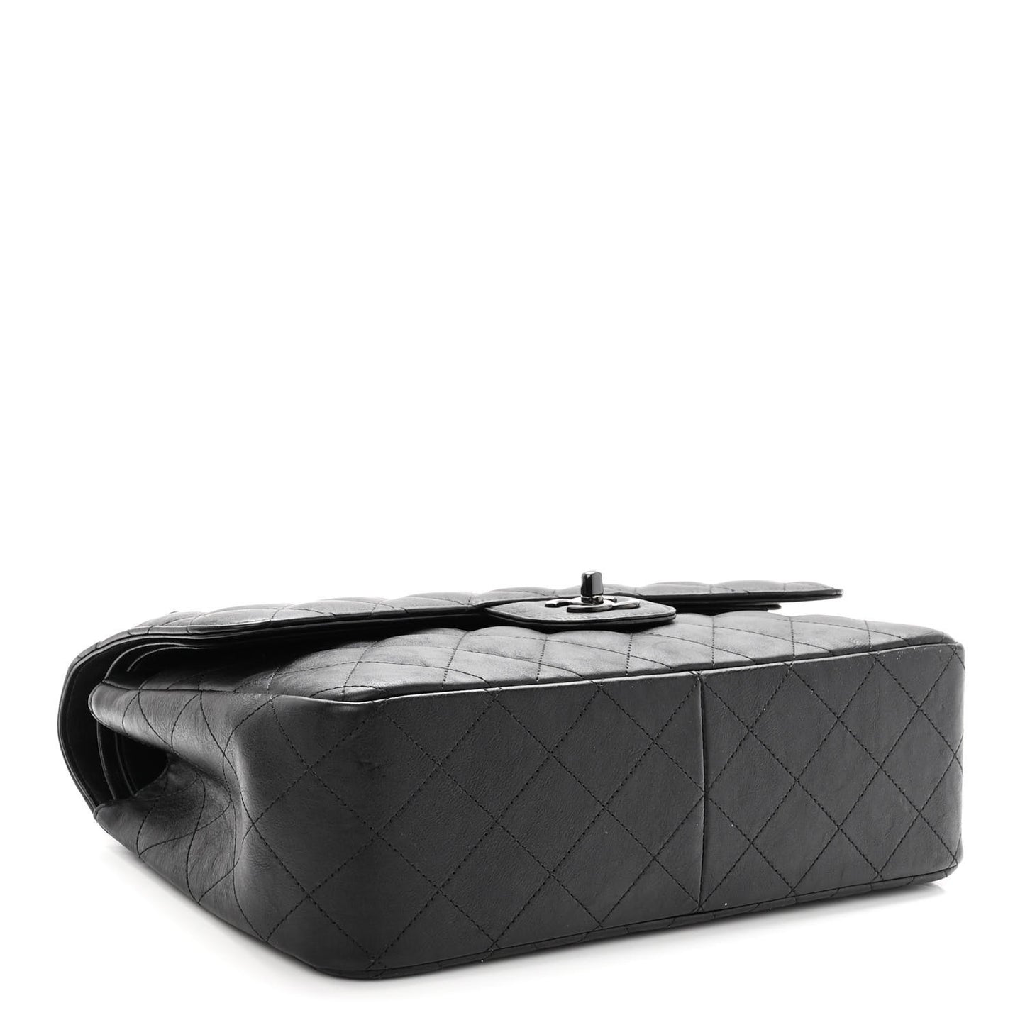 Crumpled Calfskin Quilted Jumbo Double Flap So Black