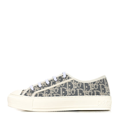 Christian Dior Oblique Chambray Raffia Effect Walk'N'Dior Low Top Sneakers 37 Blue Light Biscuit 1 of 8
