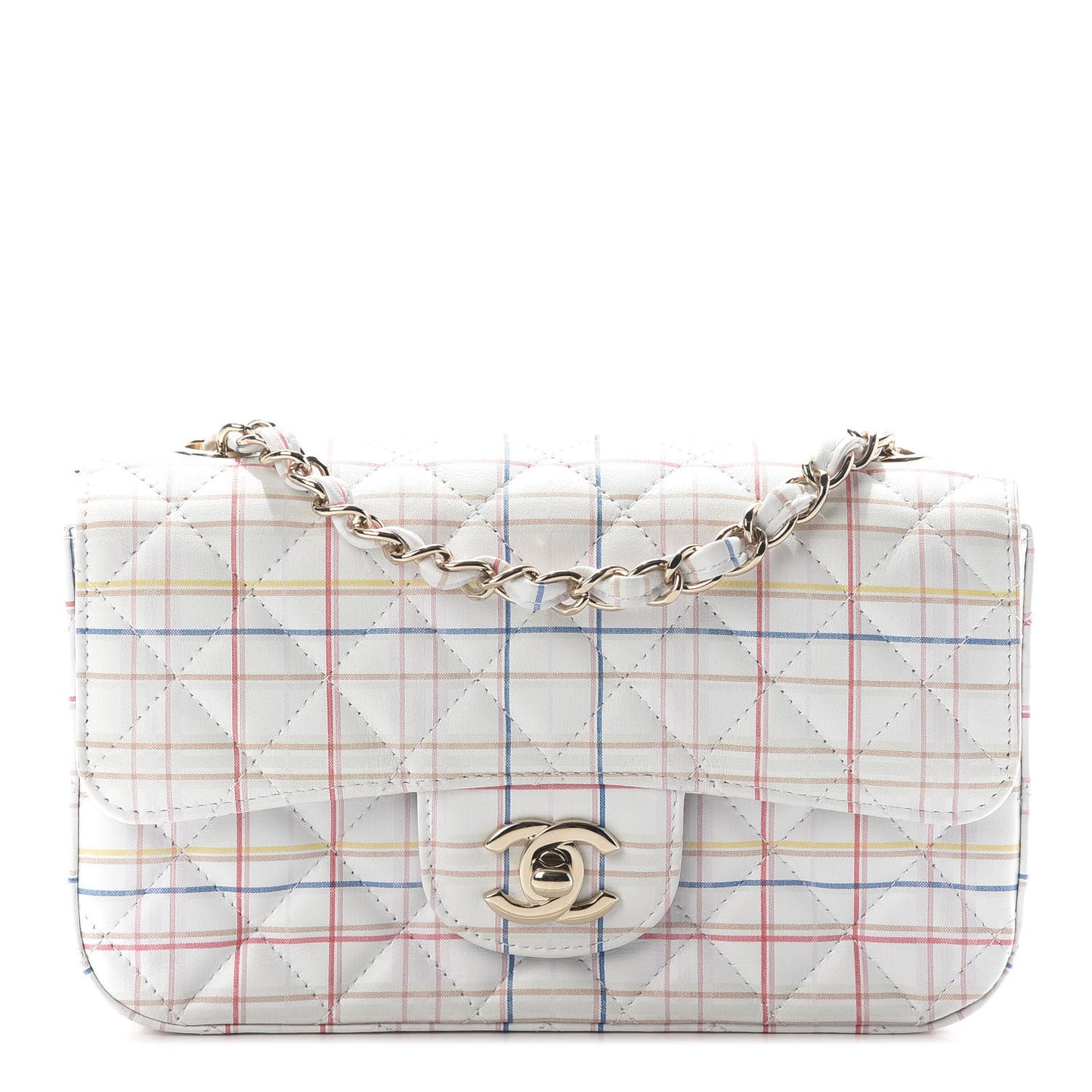 Iridescent Calfskin Quilted Mini Rectangular Flap Multicolor White