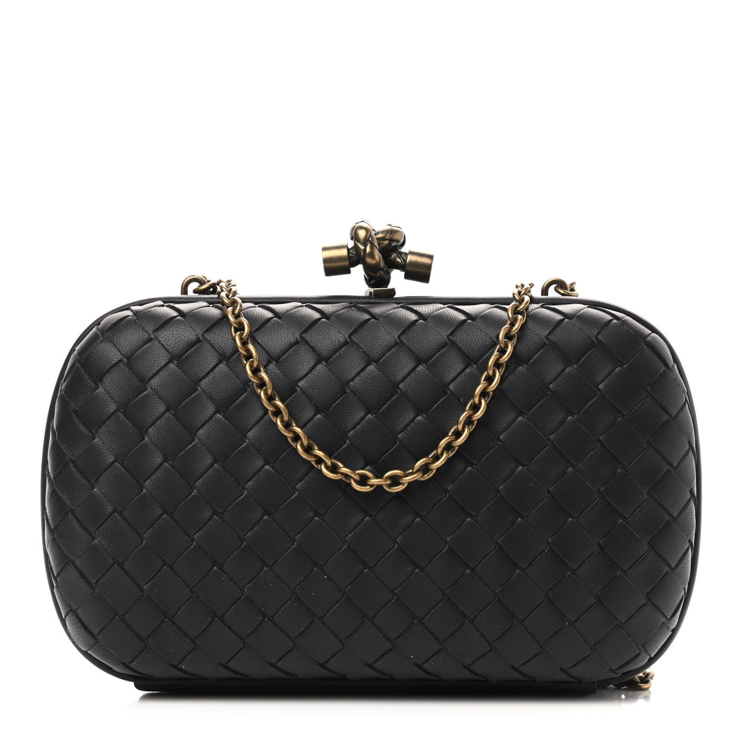 Nappa Intrecciato Chain Knot Clutch Black
