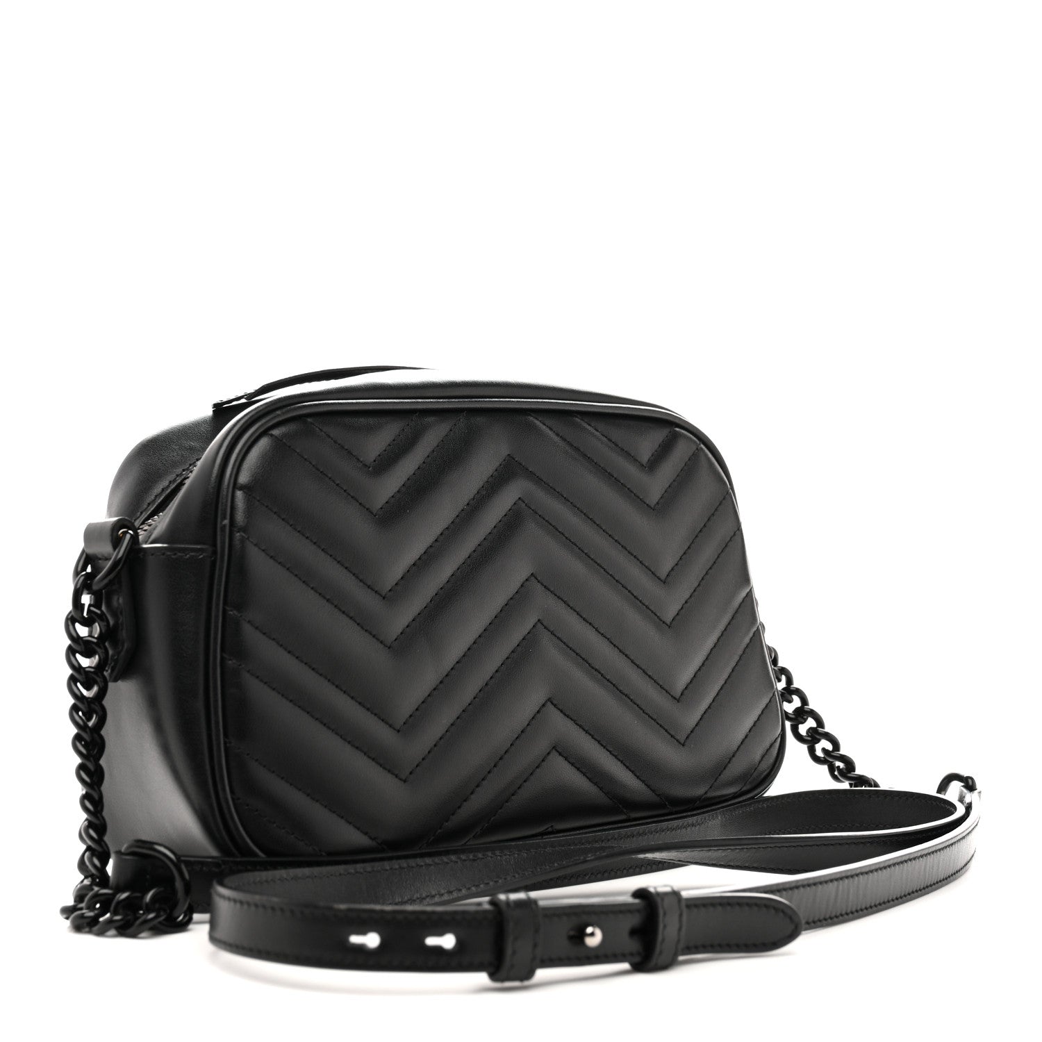 Gucci Calfskin Matelasse Monochrome Small GG Marmont Chain Shoulder Bag Black 3 of 16