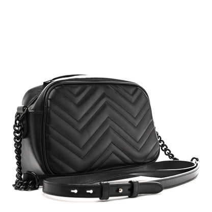 Gucci Calfskin Matelasse Monochrome Small GG Marmont Chain Shoulder Bag Black 3 of 16