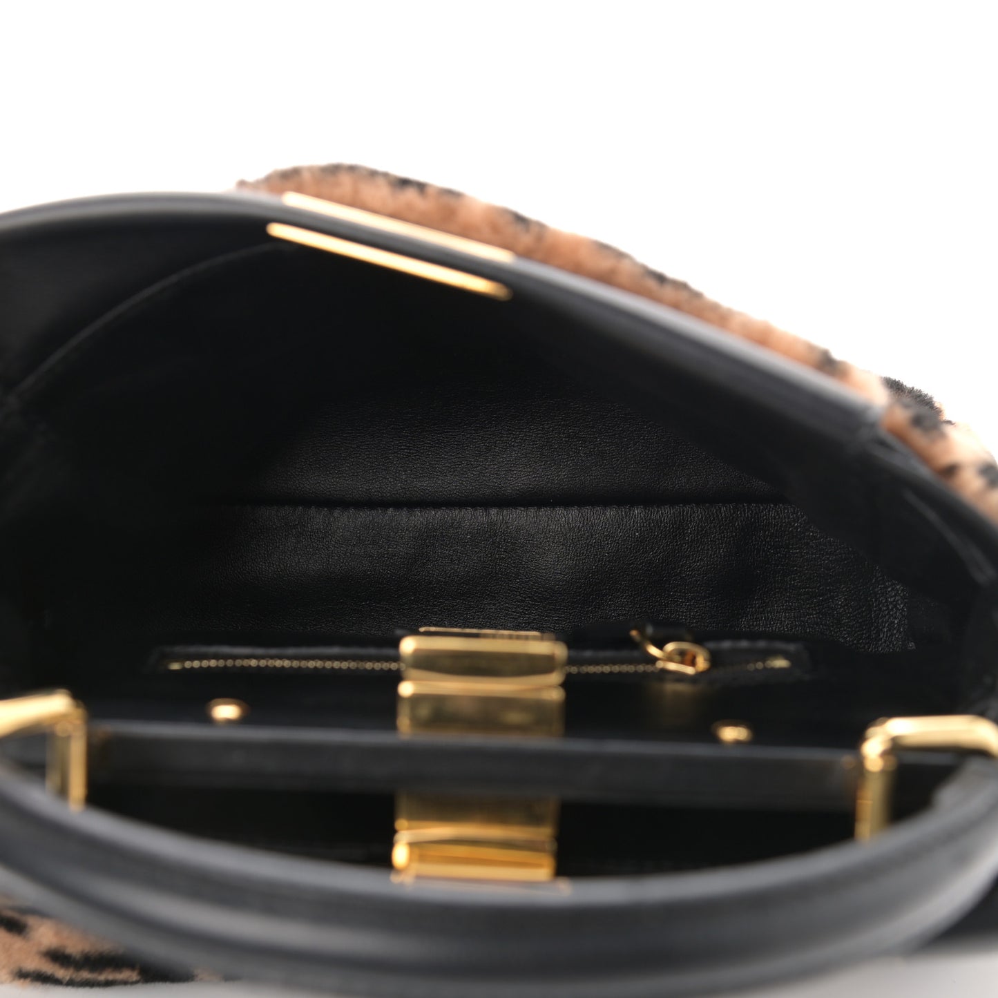 Shearling Nappa Macro FF 1974 Mini Peekaboo Iconic Satchel Tobacco Black