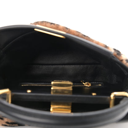 Fendi Shearling Nappa Macro FF 1974 Mini Peekaboo Iconic Satchel Tobacco Black 6 of 11