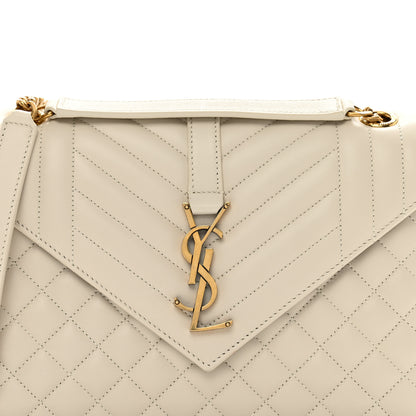 Saint Laurent Lambskin Mixed Matelasse Triquilt Medium Monogram Satchel Blanc Vintage 5 of 10
