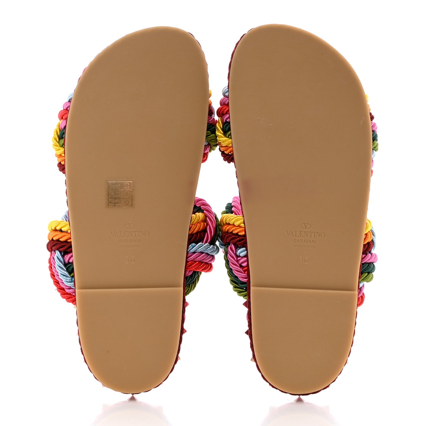 Calfskin Silk Woven Rockstud Torchon 5mm Sandals 36 Feminine Pink Multicolor