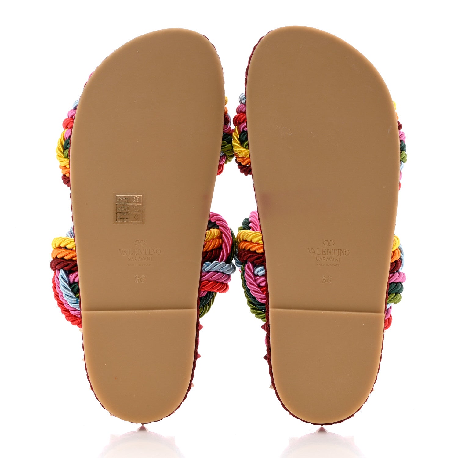 Valentino Garavani Calfskin Silk Woven Rockstud Torchon 5mm Sandals 36 Feminine Pink Multicolor 5 of 8