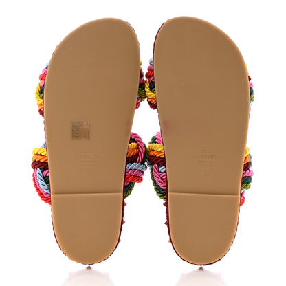 Valentino Garavani Calfskin Silk Woven Rockstud Torchon 5mm Sandals 36 Feminine Pink Multicolor 5 of 8