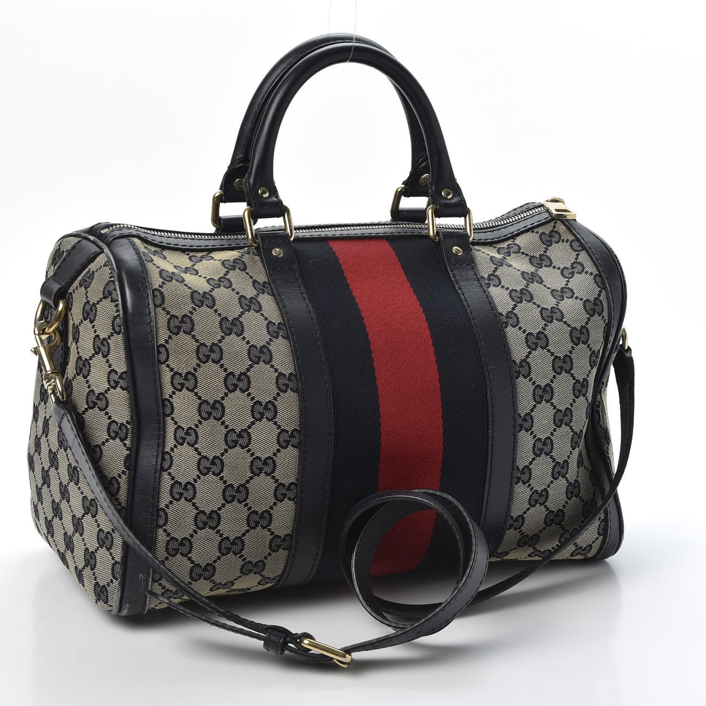 Monogram Selleria Calfskin Vintage Web Medium Boston Beige Blue