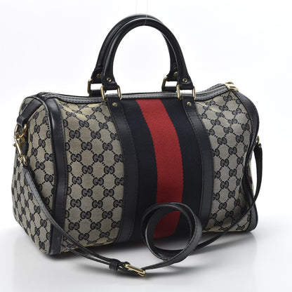 Gucci Monogram Selleria Calfskin Vintage Web Medium Boston Beige Blue 2 of 12