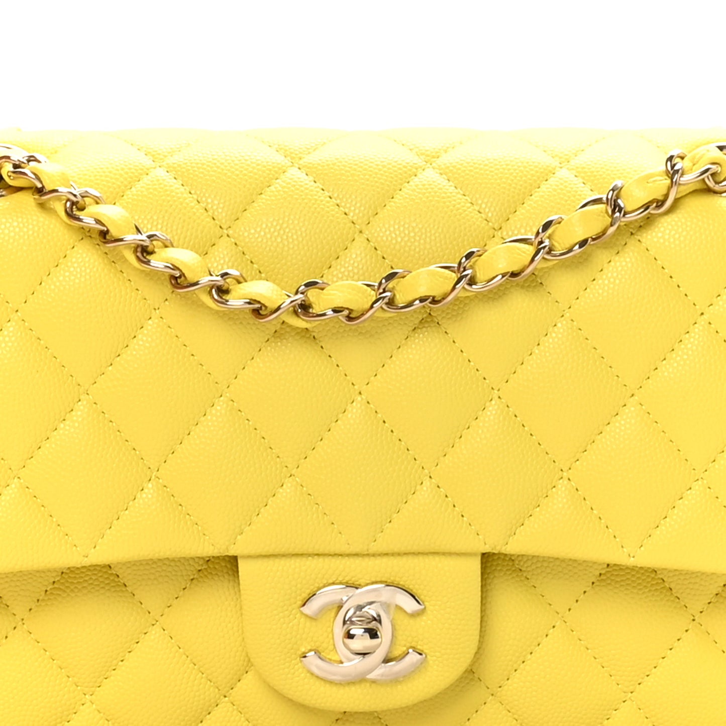 Caviar Quilted Medium Double Flap Yellow