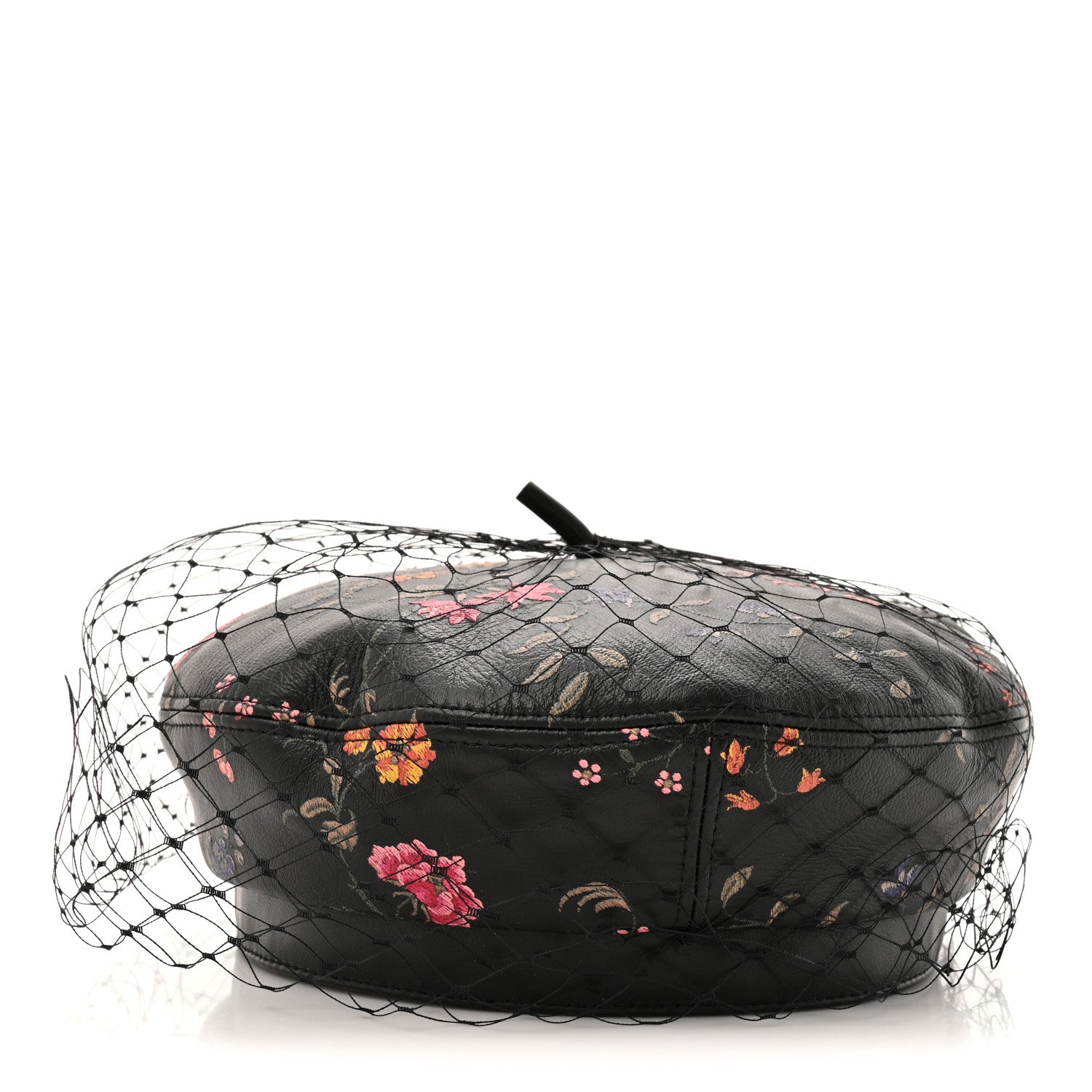 Christian Dior Lambskin Petites Fleurs Arty Beret Cap With Veil 58 Black 6 of 8