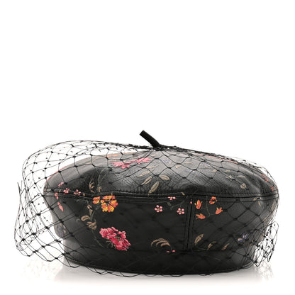 Christian Dior Lambskin Petites Fleurs Arty Beret Cap With Veil 58 Black 6 of 8
