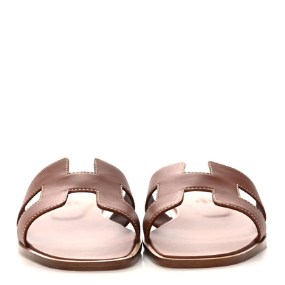 Hermes Box Calfskin Oran Sandals 37 Gold 2 of 9