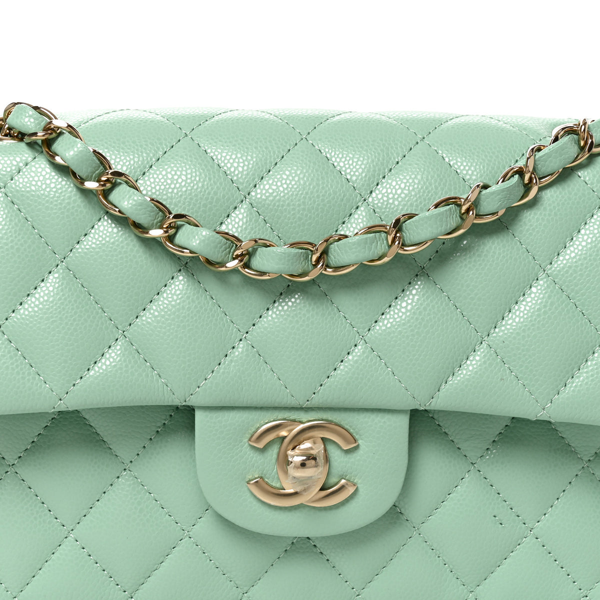 Chanel Caviar Quilted Small Double Flap Light Green 8 of 10