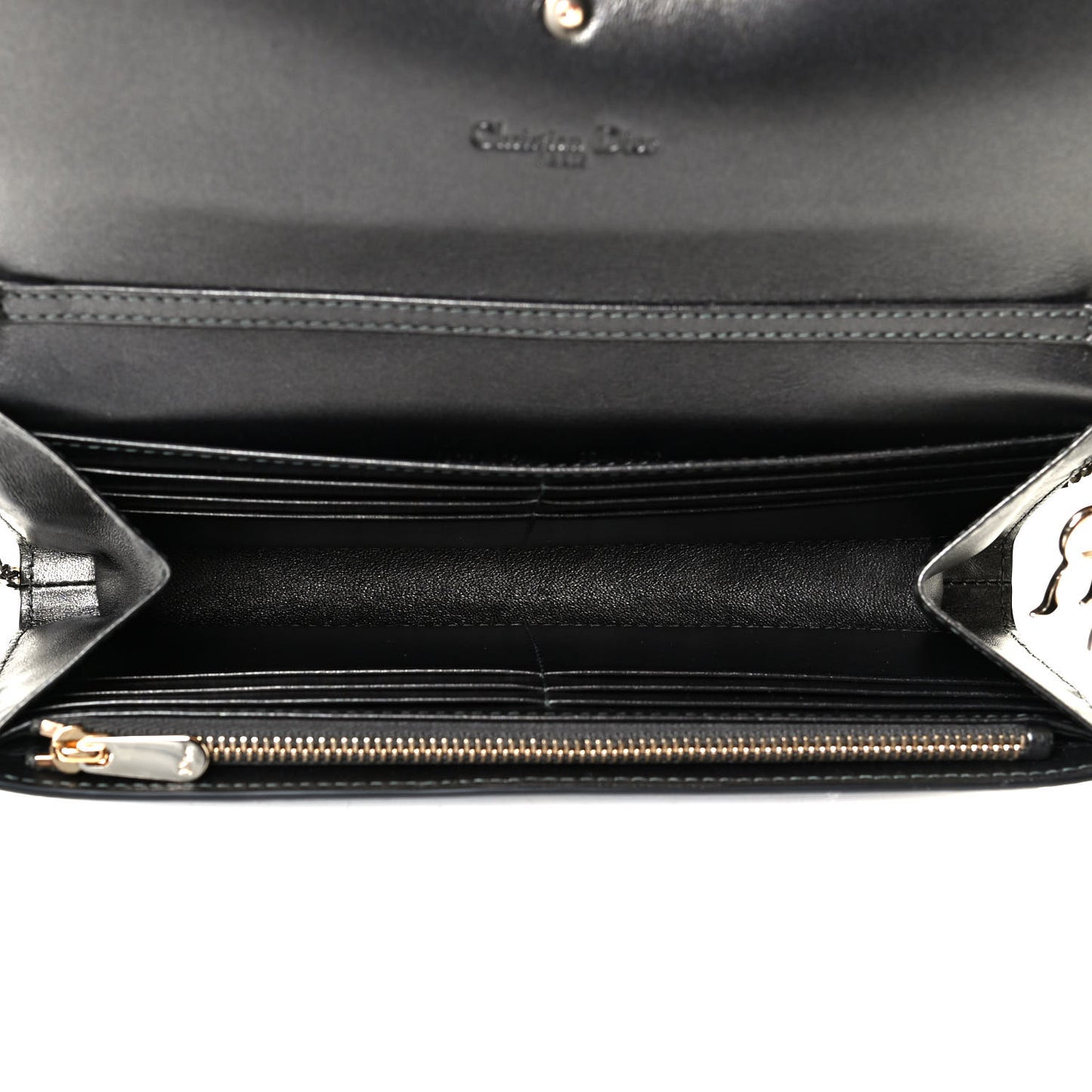 Metallic Grained Calfskin Cannage Lady Dior Rendezvous Wallet On Chain Gunmetal Grey