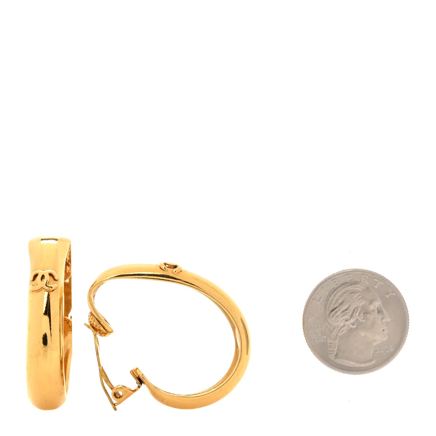 Metal CC Hoop Clip On Earrings Gold