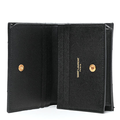 Saint Laurent Grain De Poudre Matelasse Chevron Monogram Card Case Black 5 of 9