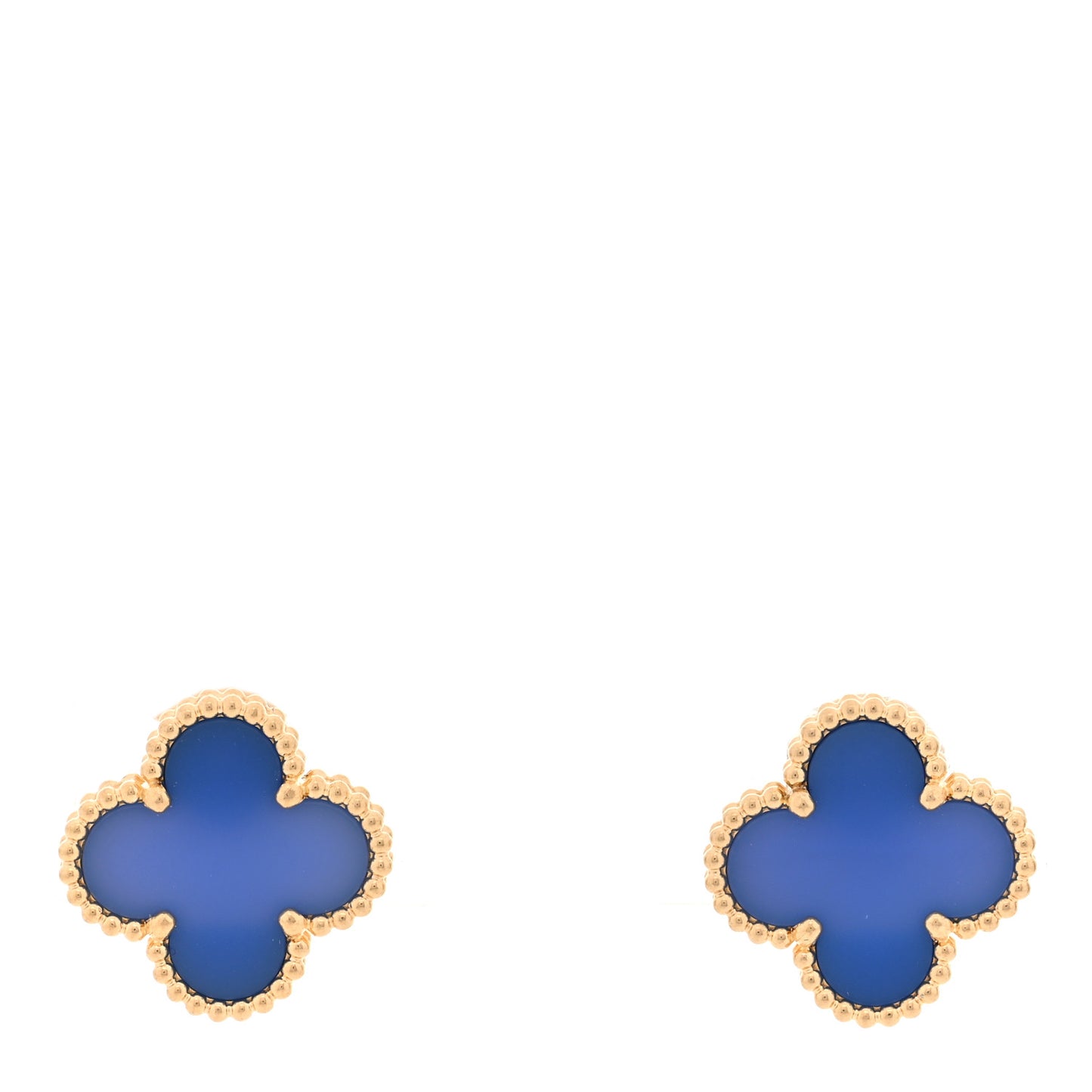 18K Yellow Gold Blue Agate Vintage Alhambra Earrings