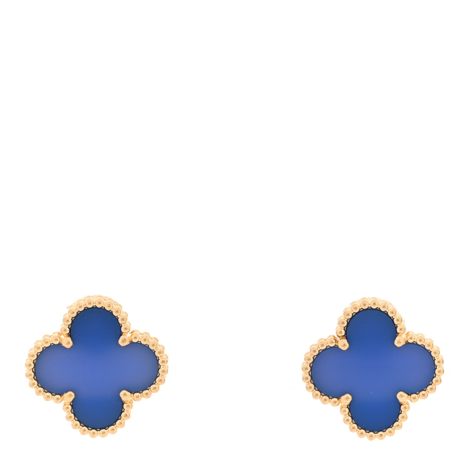 Van Cleef & Arpels 18K Yellow Gold Blue Agate Vintage Alhambra Earrings 1 of 4