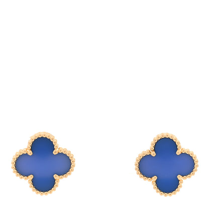 Van Cleef & Arpels 18K Yellow Gold Blue Agate Vintage Alhambra Earrings 1 of 4