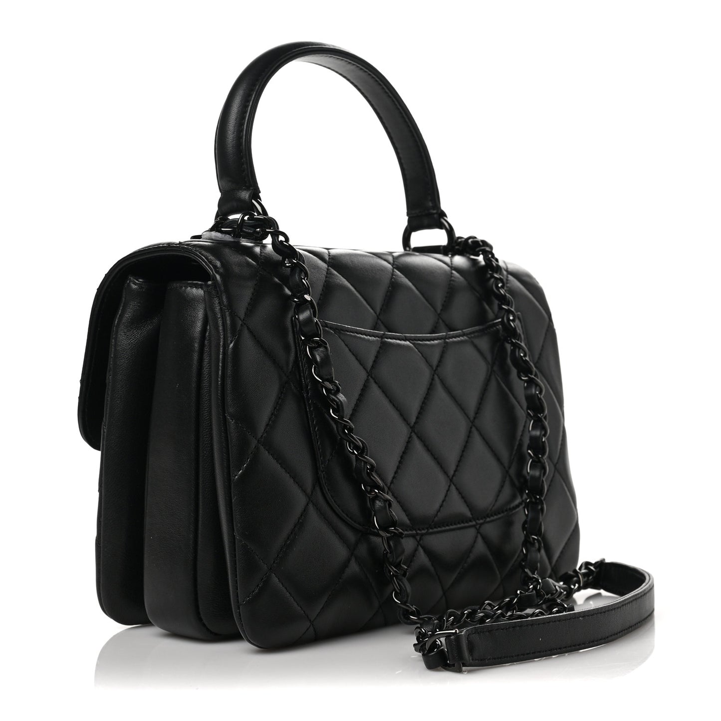 Lambskin Quilted Small Trendy CC Dual Handle Flap Bag So Black