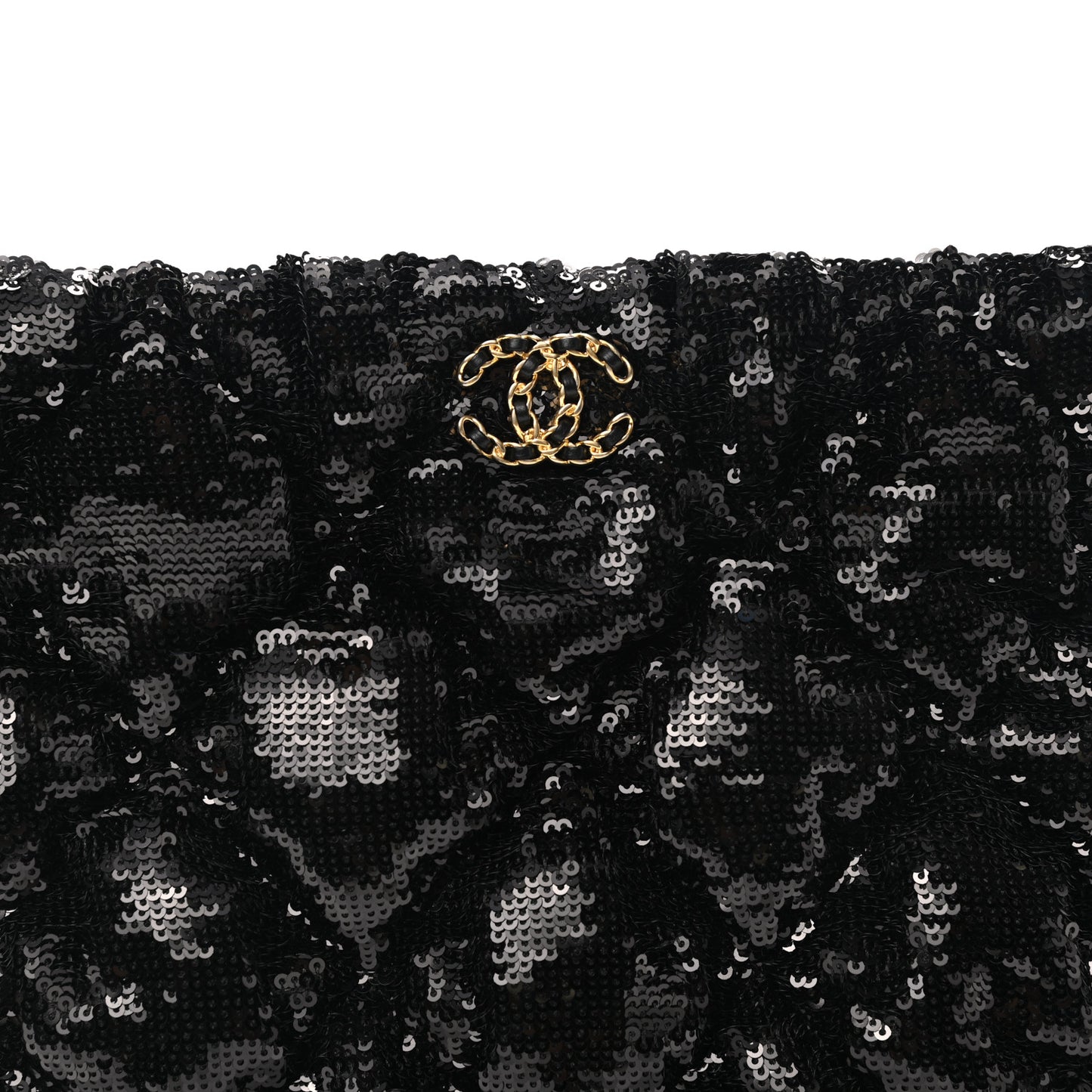 Sequins Quilted Large Chanel 19 Pouch Black