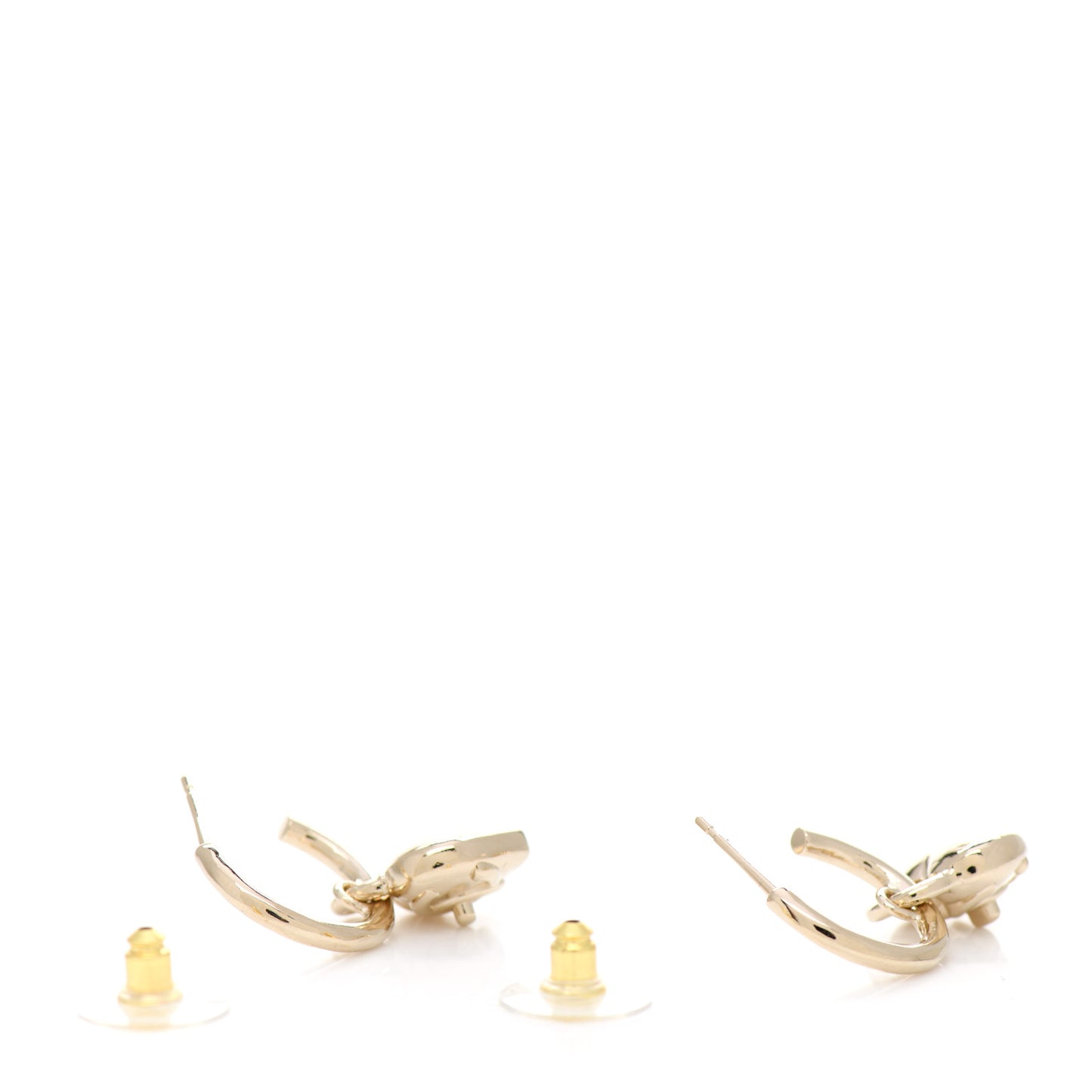 Metal CC Heart Drop Earrings Gold