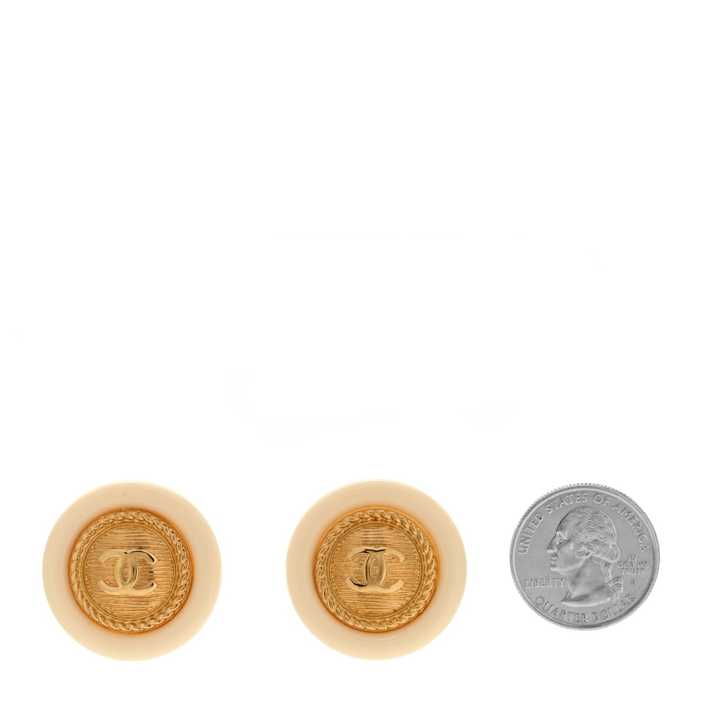 Resin CC Button Earrings White Gold