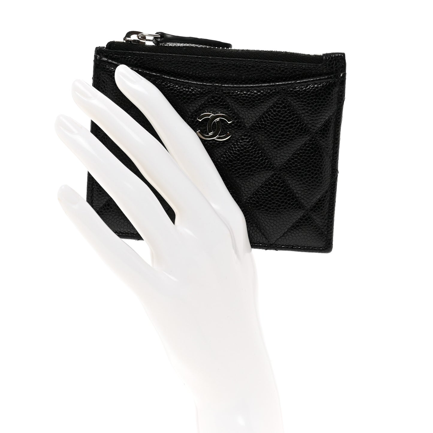 Caviar Quilted CC Zip Card Holder Black