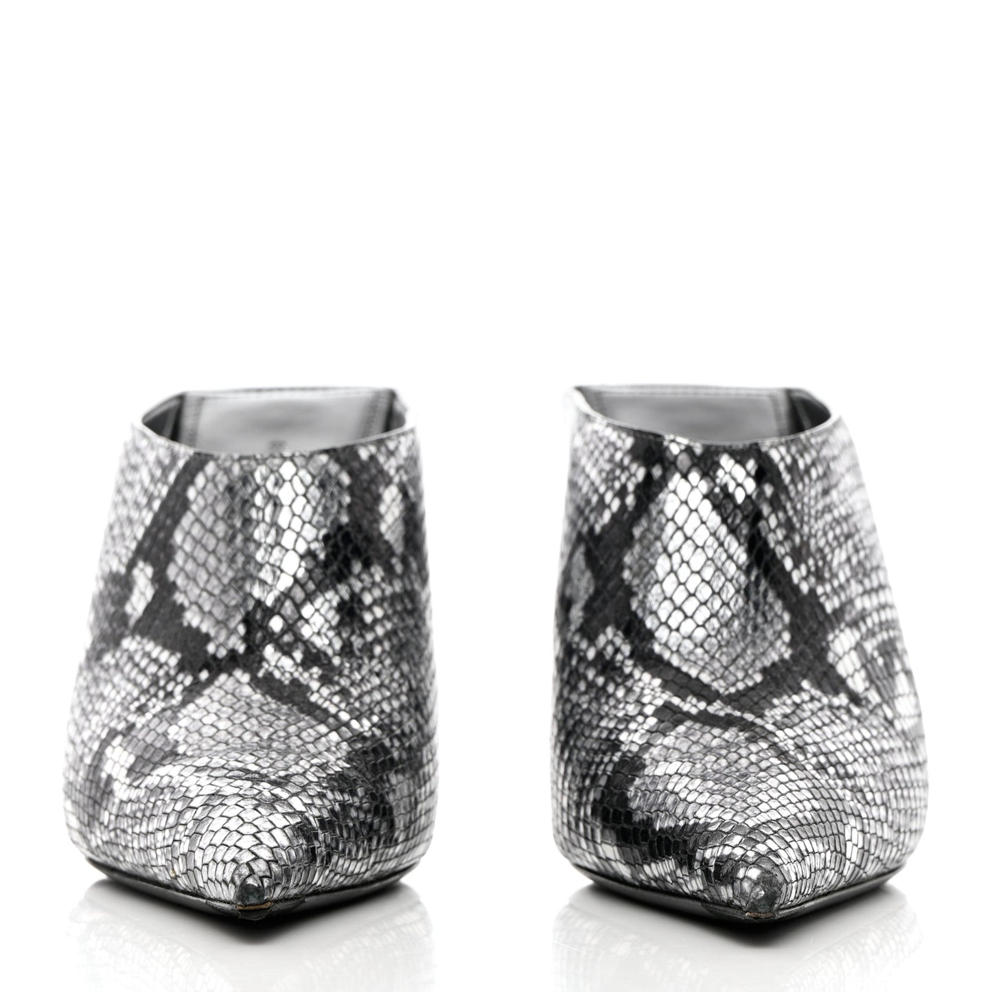 Kidskin Snake Effect Knife Pointy Toe Mule Pumps 37.5 Silver
