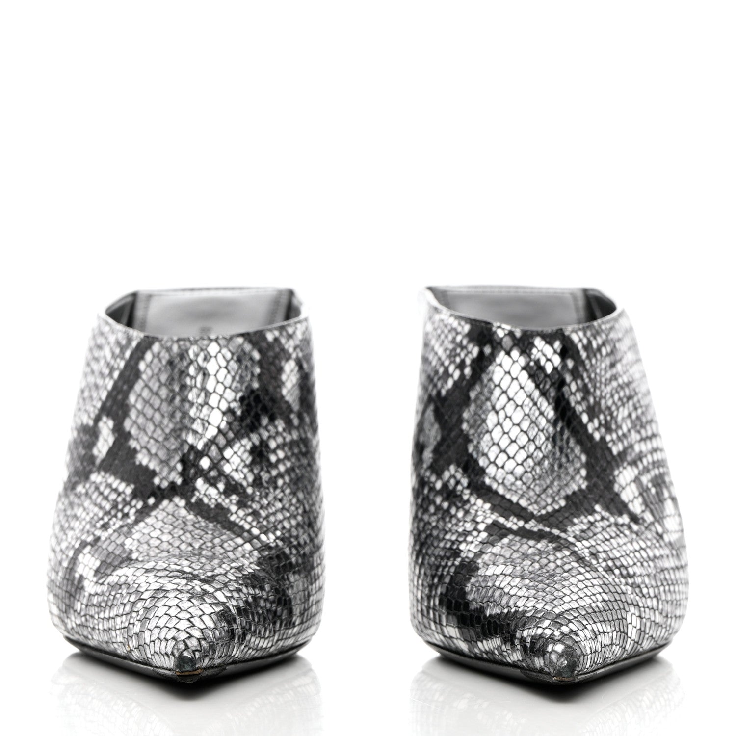Balenciaga Kidskin Snake Effect Knife Pointy Toe Mule Pumps 37.5 Silver 2 of 12