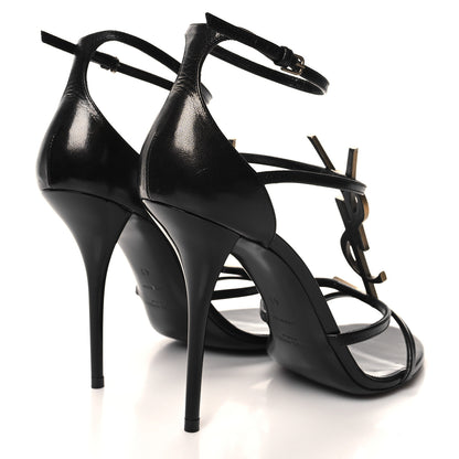 Saint Laurent Calfskin Cassandra 100 Ankle Strap Sandals 41 Black Gold 4 of 9