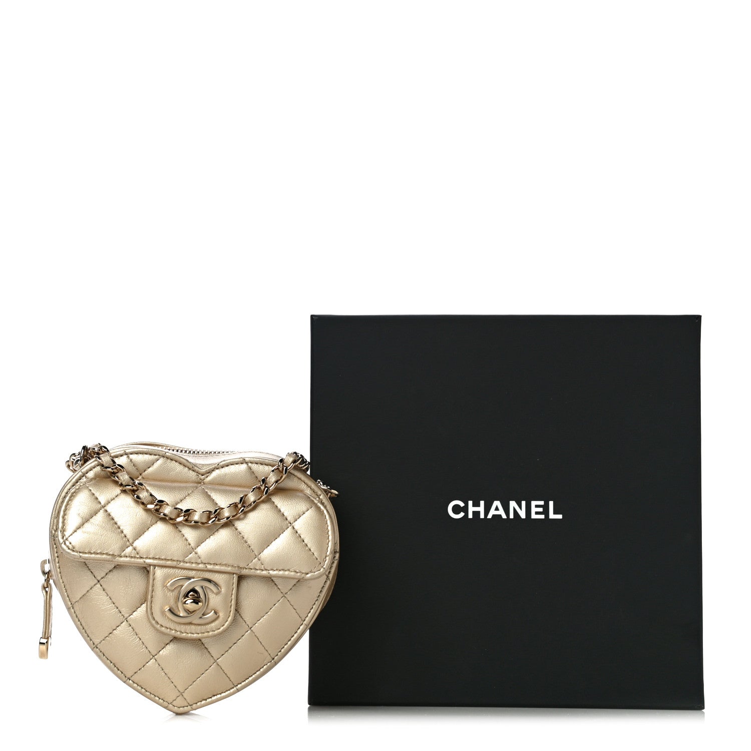 Chanel Metallic Lambskin Quilted CC In Love Heart Clutch With Chain Gold 10 of 10
