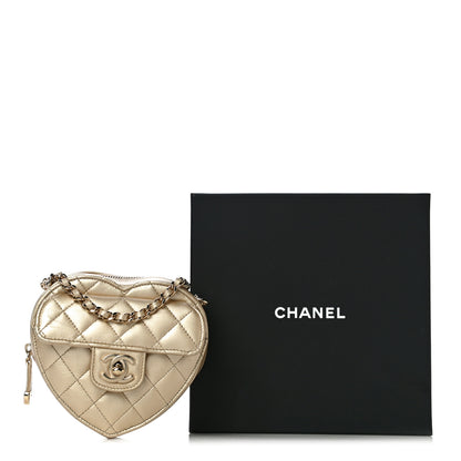 Chanel Metallic Lambskin Quilted CC In Love Heart Clutch With Chain Gold 10 of 10