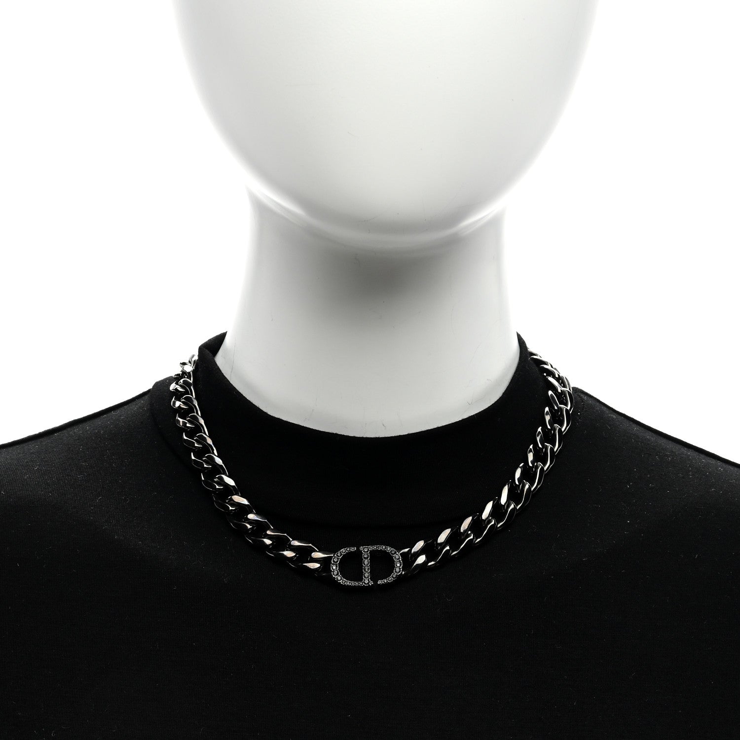 Christian Dior Brass CD Icon Chain Link Necklace Black 2 of 4