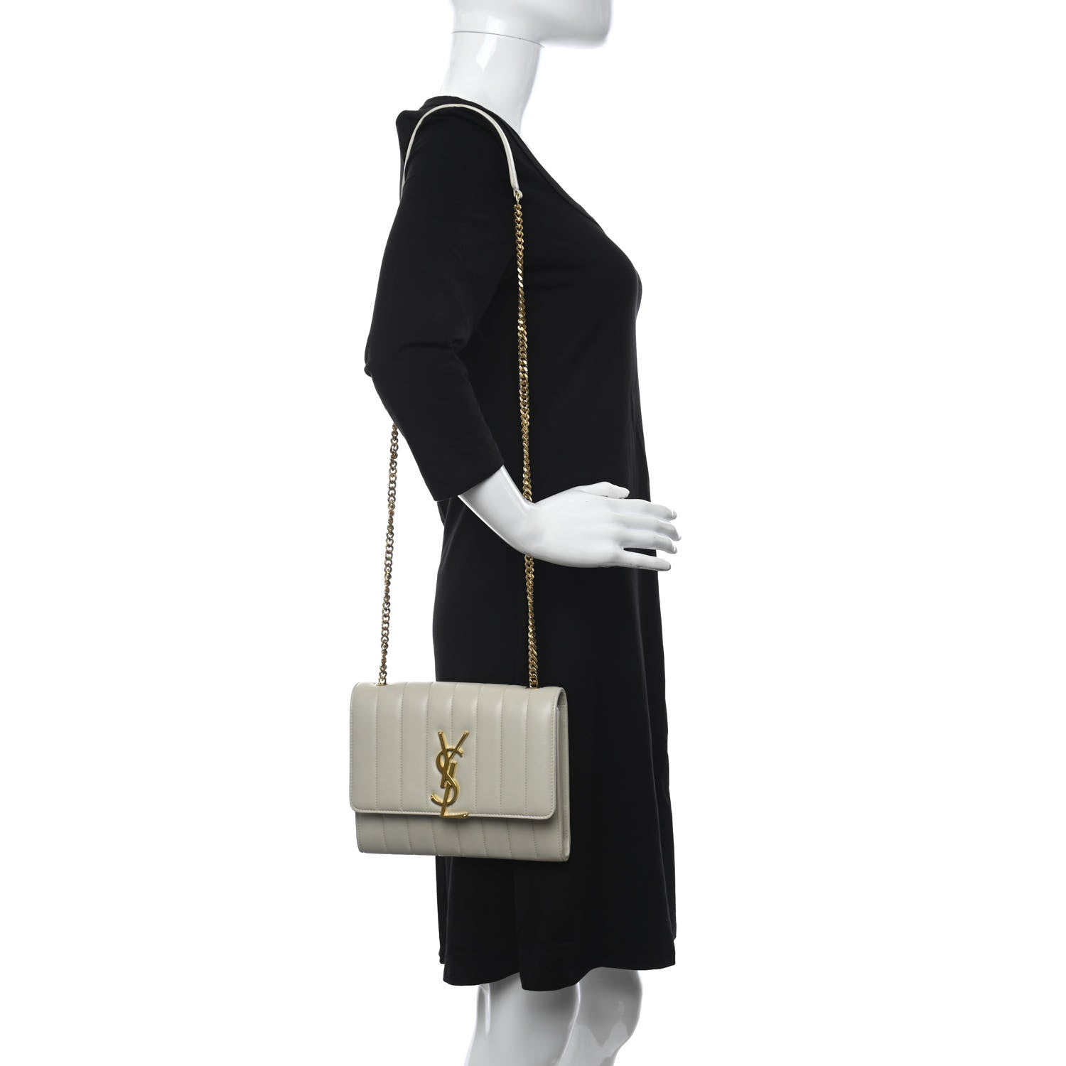 Saint Laurent Lambskin Matelasse Monogram Vicky Chain Wallet Off White 2 of 11