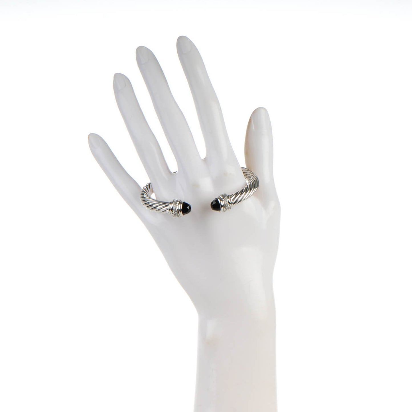 Sterling Silver Diamond Black Onyx 7mm Cable Classics Crossover Bracelet