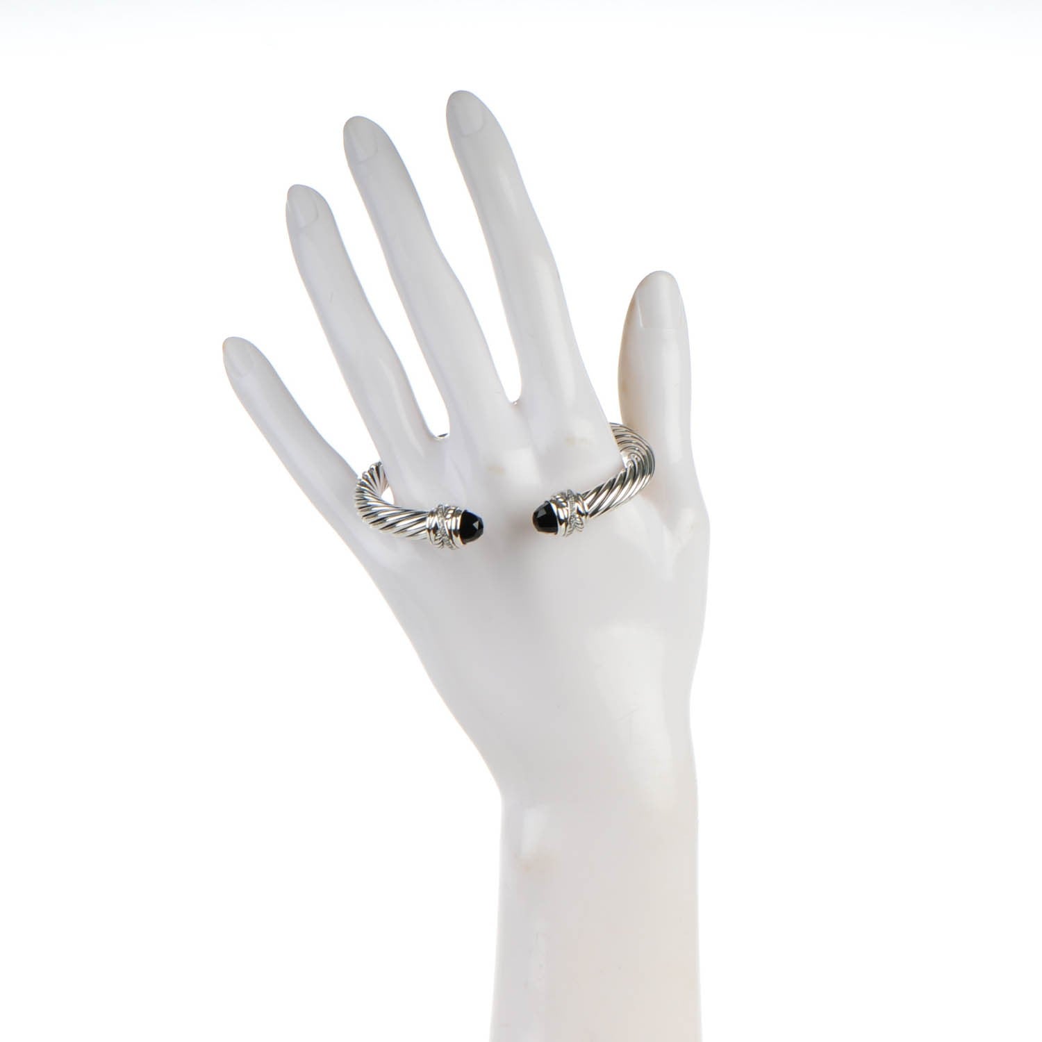 David Yurman Sterling Silver Diamond Black Onyx 7mm Cable Classics Crossover Bracelet 2 of 5