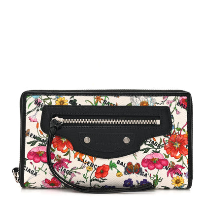 Balenciaga X GUCCI Canvas Azalea Calfskin Flora Logo Print Zip Around Wallet White Multicolor Black 1 of 8