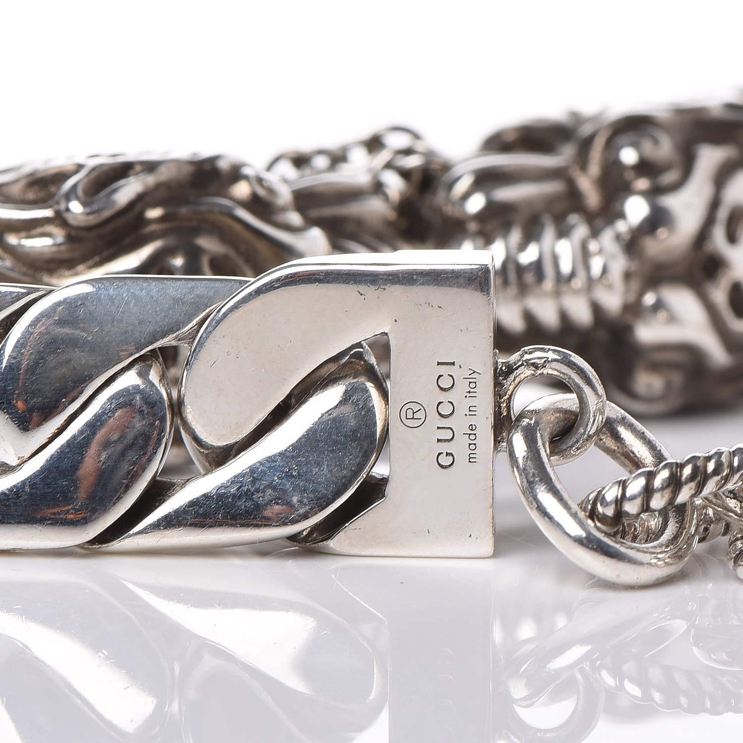 Gucci Sterling Silver Tiger Head Motif Gourmette Bracelet 5 of 6