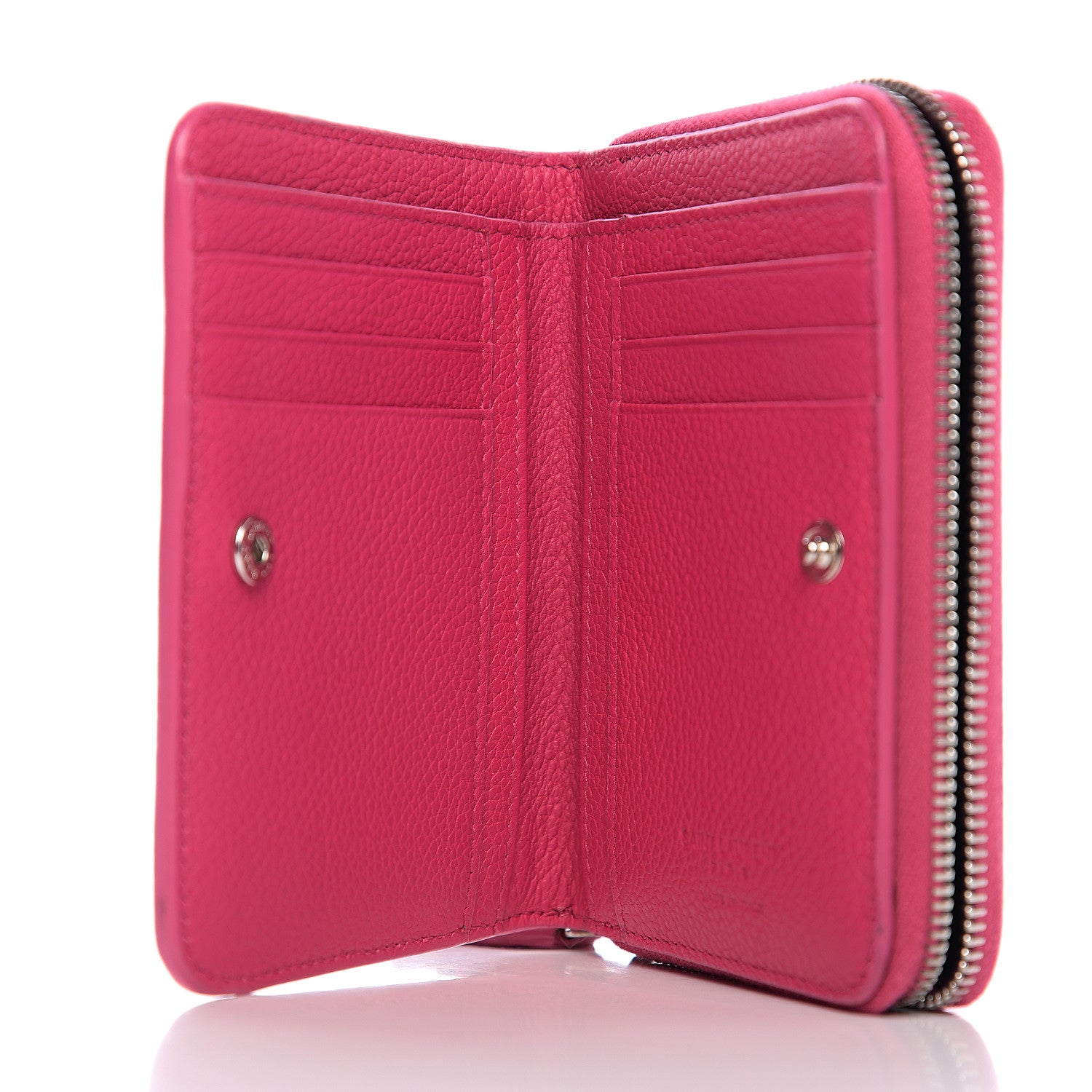 Saint Laurent Grained Calfskin Rive Gauche Compact Zip Around Wallet Fuchsia 4 of 6